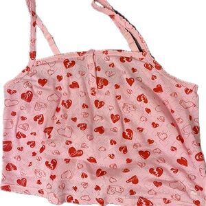 Pink Heart-Print Sleep Chemise with Red Heart Motif